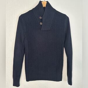 NEW H&M Navy Blue Fisherman Sweater Shawl Collar Long Sleeve Fall XS Preppy Wool